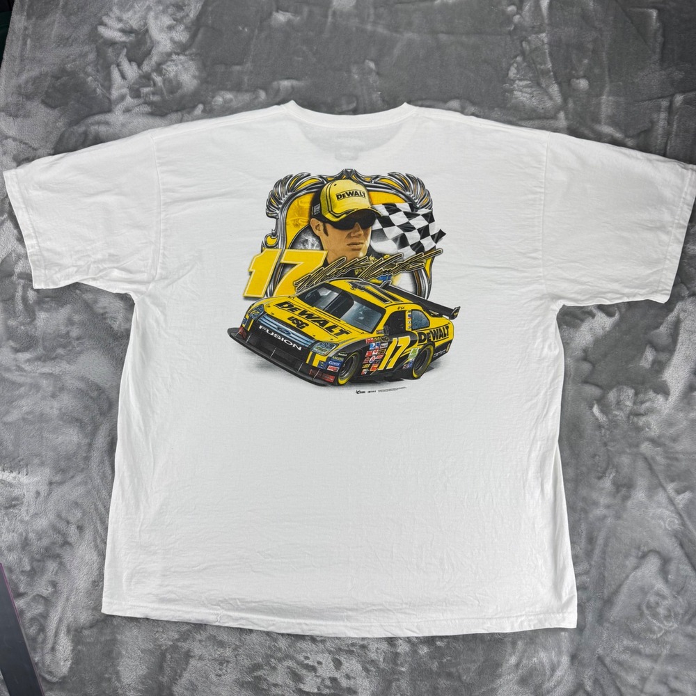 Vintage Matt Kenseth NASCAR T Shirt Mens 2XL White DeWalt Roush Fenway Racing 17 - Picture 2 of 16